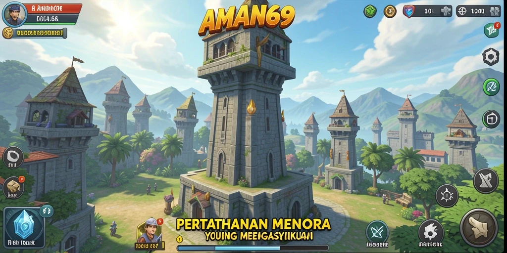 Tampilan gameplay menara pertahanan yang mendebarkan di AMAN69.