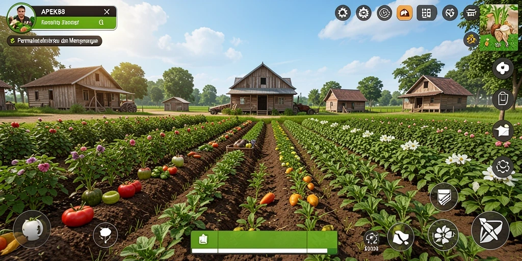 Tampilan gameplay APEK88 yang menawan dengan suasana pertanian.