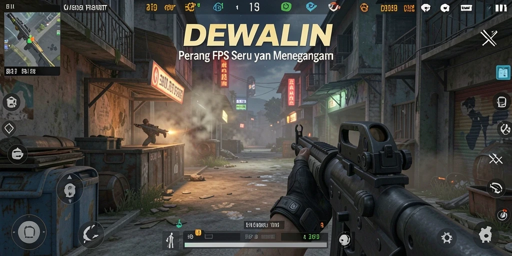 Screenshot gameplay DEWALIN menunjukkan aksi menembak yang intens.