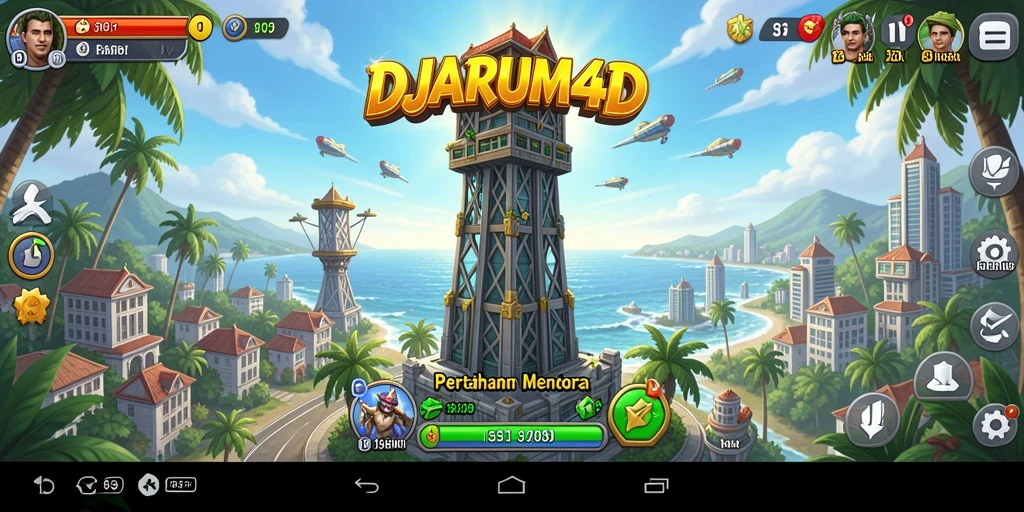 Screenshot gameplay DJARUM4D menampilkan pertahanan menara yang strategis.