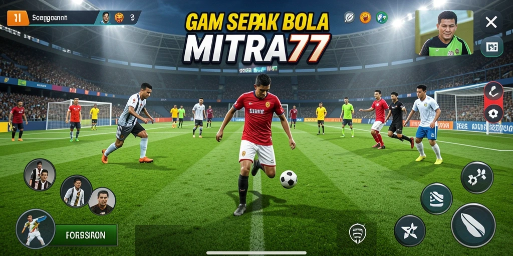 Tampilan gameplay menarik dari MITRA77 dengan aksi sepak bola yang seru.