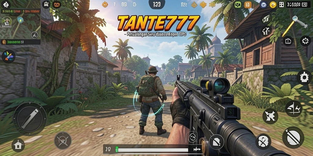 Gameplay TANTE777 yang seru dengan aksi tembak-menembak yang intens.