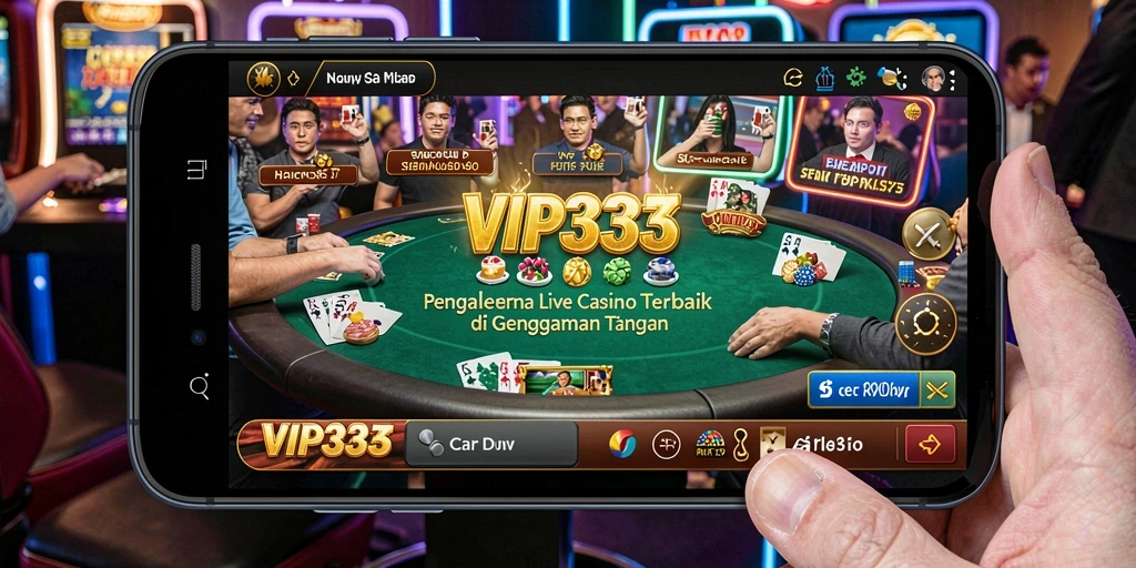 Screenshot dari gameplay menarik di VIP333 yang menunjukkan dealer langsung dan suasana kasino.